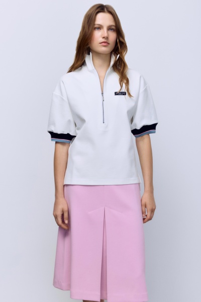 Поло на молнии с контрастными подвязами, белый