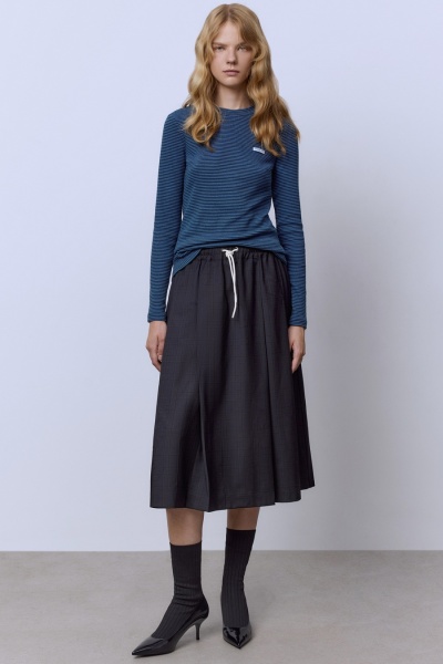 Юбка из премиальной шерсти со складками, тёмно-серый