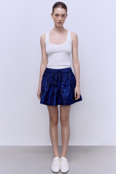 Юбка-солнце мини из жаккарда на кулиске, синий