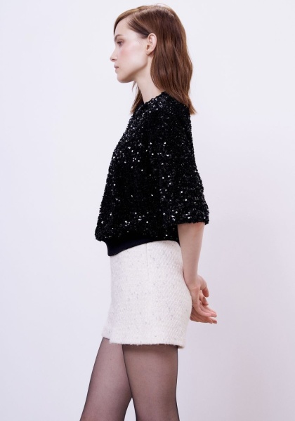 Топ из бархата с пайетками, черный
