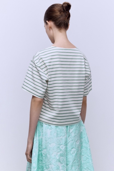 Футболка-кроп из хлопка в полоску, оливковый