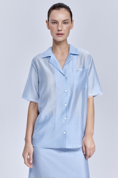 Рубашка из батистовой вуали с кружевом, голубой