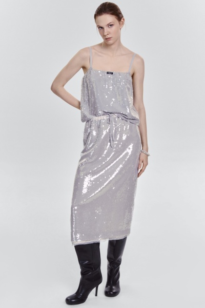 Топ с пайетками на шифоне, жемчужный