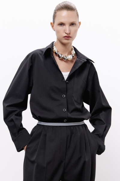 Рубашка классическая с длинным рукавом из шерсти, черный