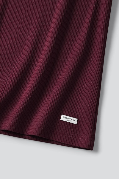 Топ из хлопковой рибаны с контрастной отделкой, бордовый