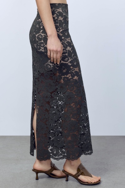 Юбка-макси из кружева, тёмно-зелёный