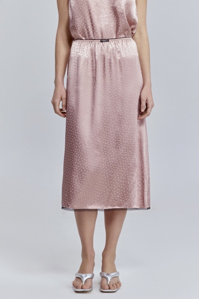 Юбка с кружевом из атласа, пудровый