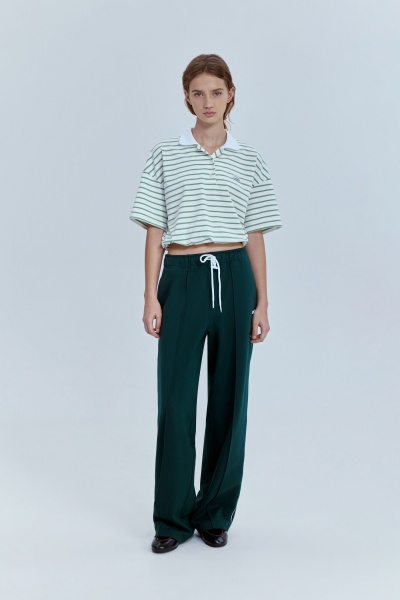 Поло в полоску на кулиске, зелёный