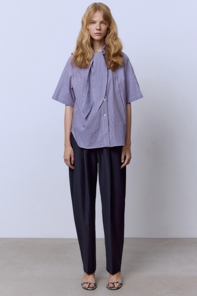 Рубашка виши с бантом и коротким рукавом, бордовый