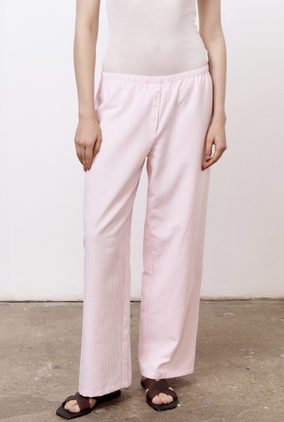 Брюки пижамные из хлопка с добавлением льна в тонкую полоску, розовый
