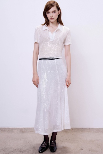 Поло-кроп с пайетками, белый