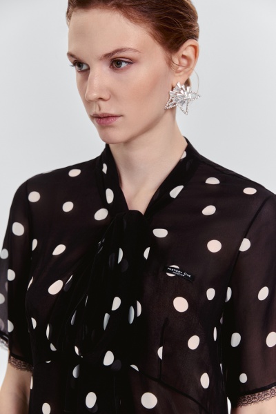 Платье в горох из шифона, чёрный