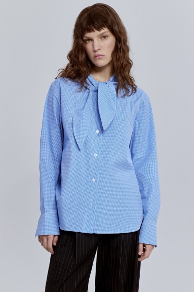 Рубашка виши с бантом и длинным рукавом, синий