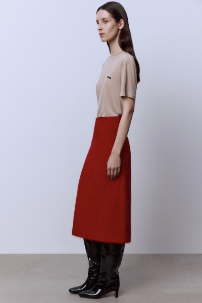 Юбка из ангоры с разрезом, красный
