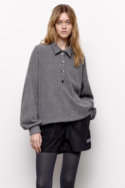 Объемное поло из шерсти, серый