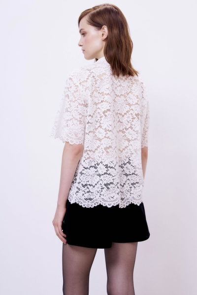 Рубашка бокси из кружева с кристальными пуговицами, белый