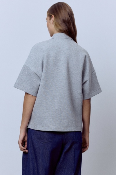 Поло из хлопкового джерси с кристальными пуговицами, серый