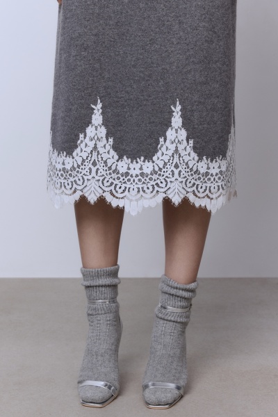 Юбка из шерсти мериноса с накладным кружевом, серый
