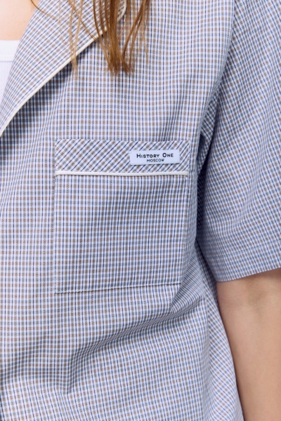 Рубашка в клетку из итальянского хлопка, бежевый/серый