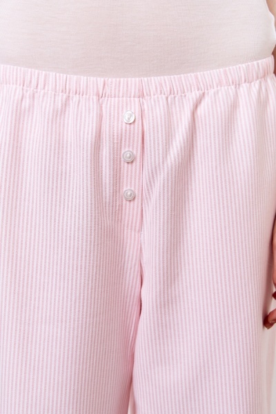 Брюки пижамные из хлопка с добавлением льна в тонкую полоску, розовый