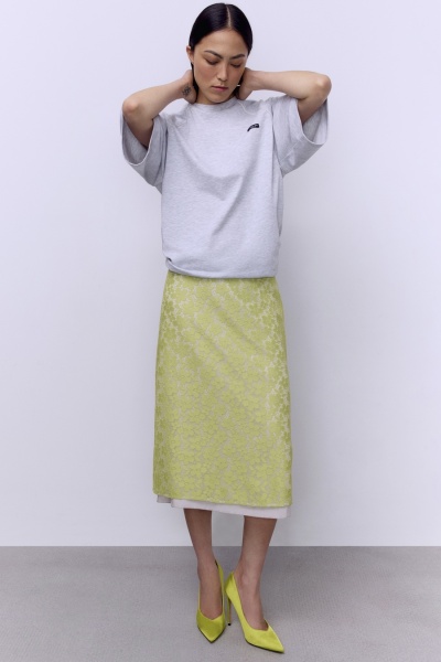 Юбка А-лайн с кружевом, салатовый