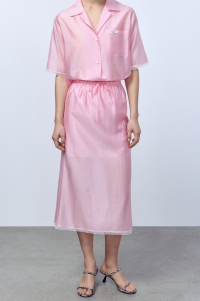 Юбка из батистовой вуали с кружевом, розовый