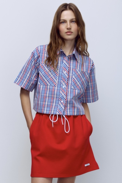 Укороченная рубашка в клетку виши, мультиколор