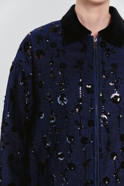 Бомбер из расшитого денима, синий