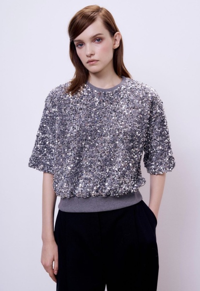 Топ из бархата с пайетками, серый