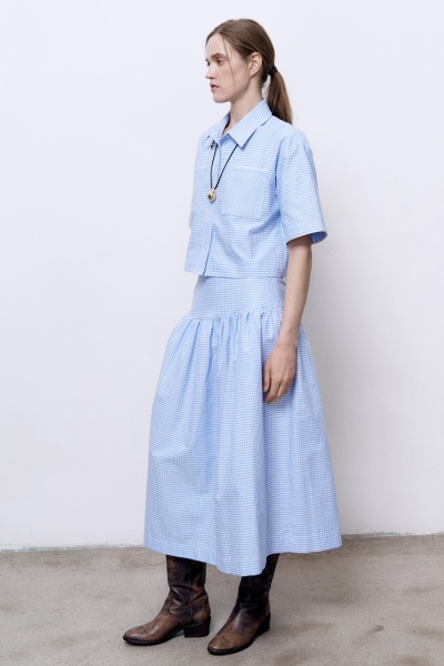 Укороченная рубашка в клетку виши