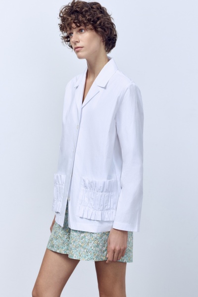 Рубашка из итальянского варёного хлопка с рюшами, белый