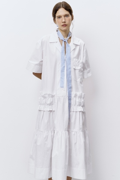 Платье из итальянского вареного хлопка с рюшами, белый