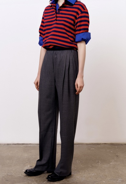 Брюки на контрастной резинке в клетку, тёмно-серый