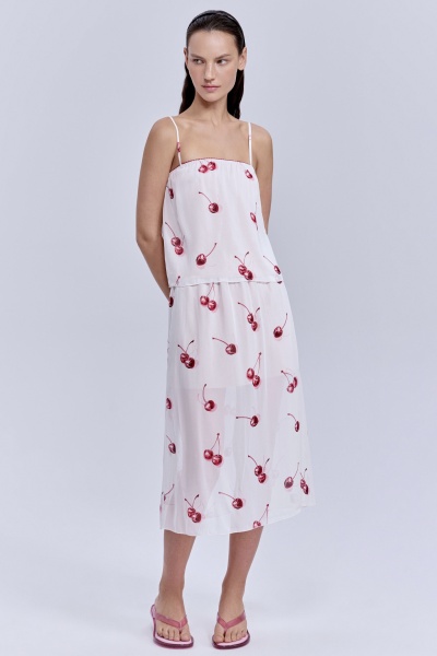 Юбка из шифона с принтом «вишни», молочный