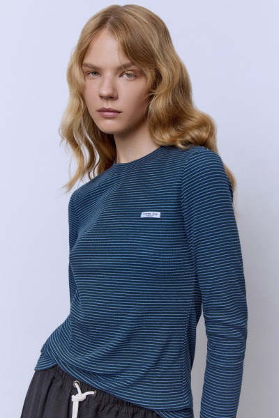 Лонгслив в полоску из вискозы, изумрудный