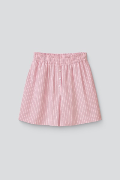 Шорты пижамные лен с хлопком в широкую полоску, розовый