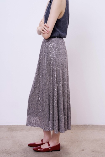 Юбка-годе с пайетками, серый