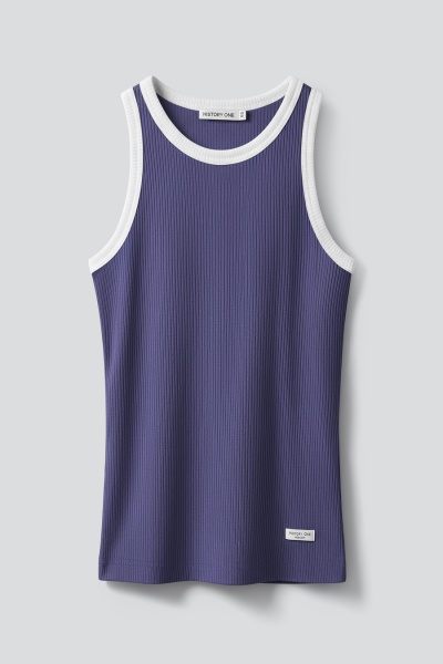 Топ из хлопковой рибаны с контрастной отделкой, васильковый