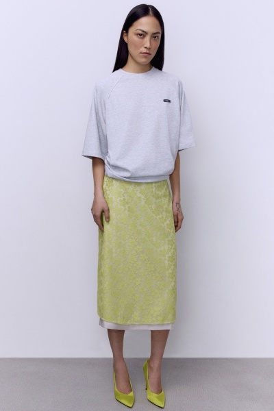 Юбка А-лайн с кружевом, салатовый