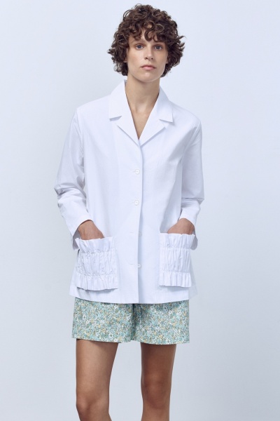 Рубашка из итальянского варёного хлопка с рюшами, белый