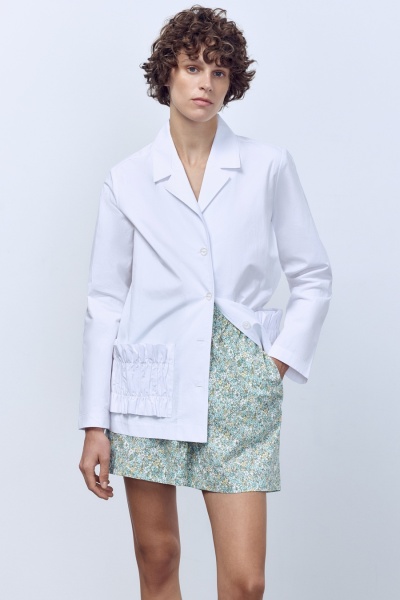 Рубашка из итальянского варёного хлопка с рюшами, белый