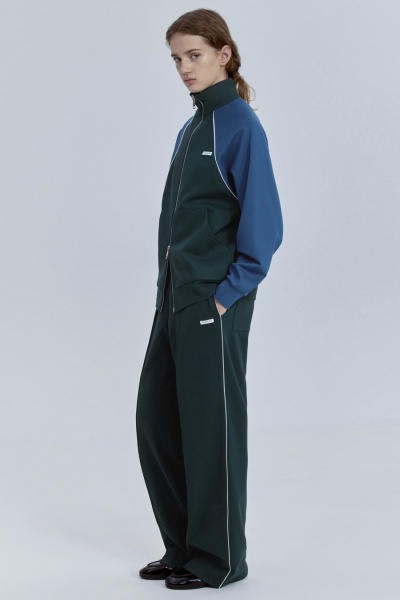 Толстовка на молнии с кантом, изумрудный-синий