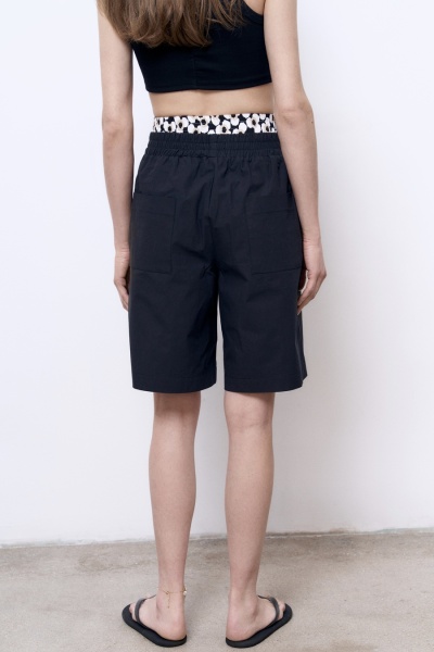 Шорты пижамного кроя из итальянского вареного хлопка, чёрный