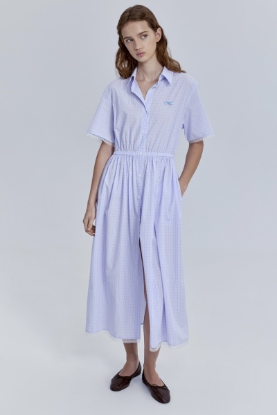 Платье в клетку из итальянского хлопка с кружевом, мультиколор