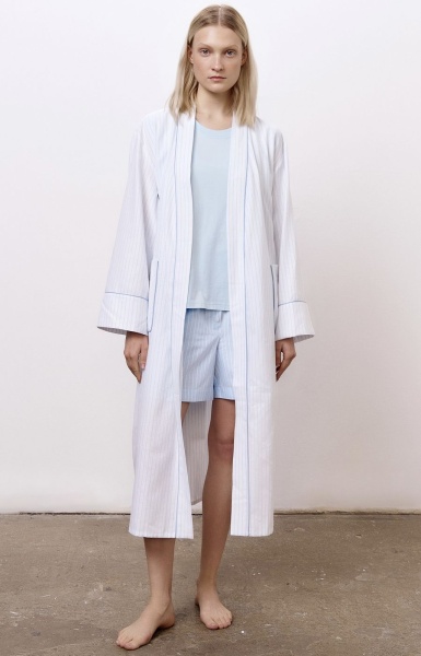 Халат из хлопка с добавлением льна в тонкую полоску, белый