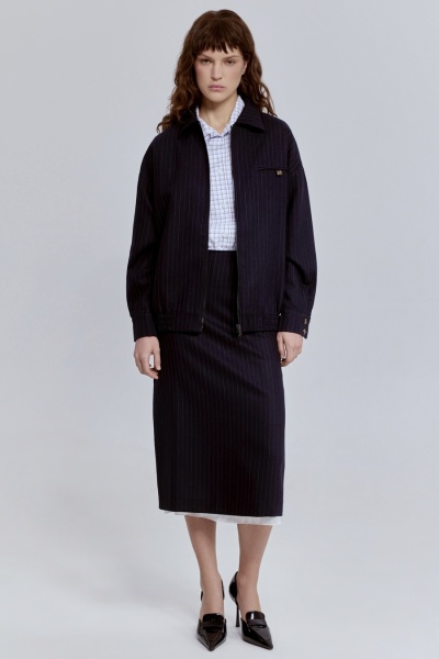 Юбка в полоску из шерсти с контрастной подкладкой, синий