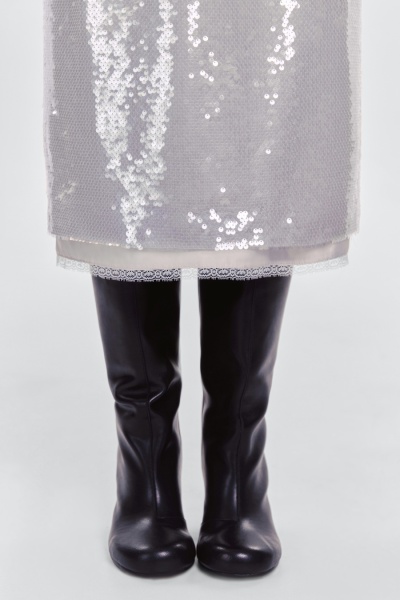 Юбка прямая с пайетками на шифоне, жемчужный