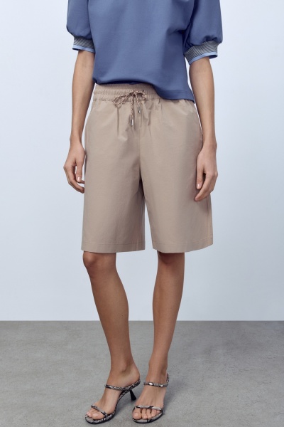Бермуды из итальянского варёного хлопка, песочный