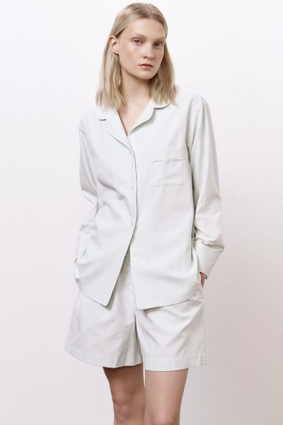 Шорты пижамные лен с хлопком в тонкую полоску, мятный