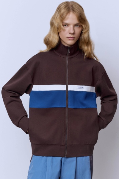 Толстовка на молнии с контрастными вставками, шоколад